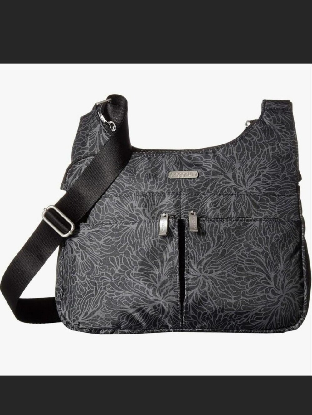 Baggallini Charcoal Floral Crossover Crossbody Bag